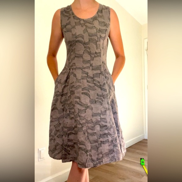 Blueberry Italia Sleeveless Linen Gray Patterned dress with pockets Small - Picture 1 of 7